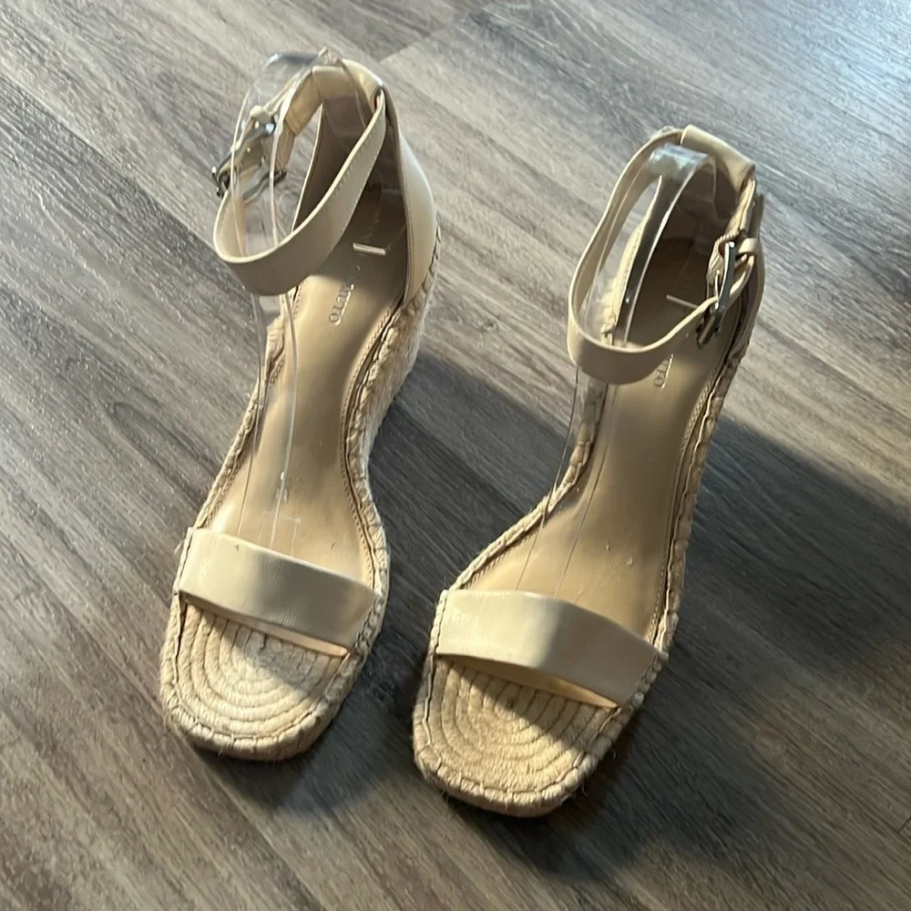 Vince Camuto Women’s Cream Strap   Wedge Espadrille Leather Sandals Size 10